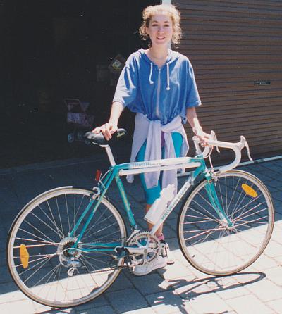 Suzy with 1st road bike, Christmas 1990